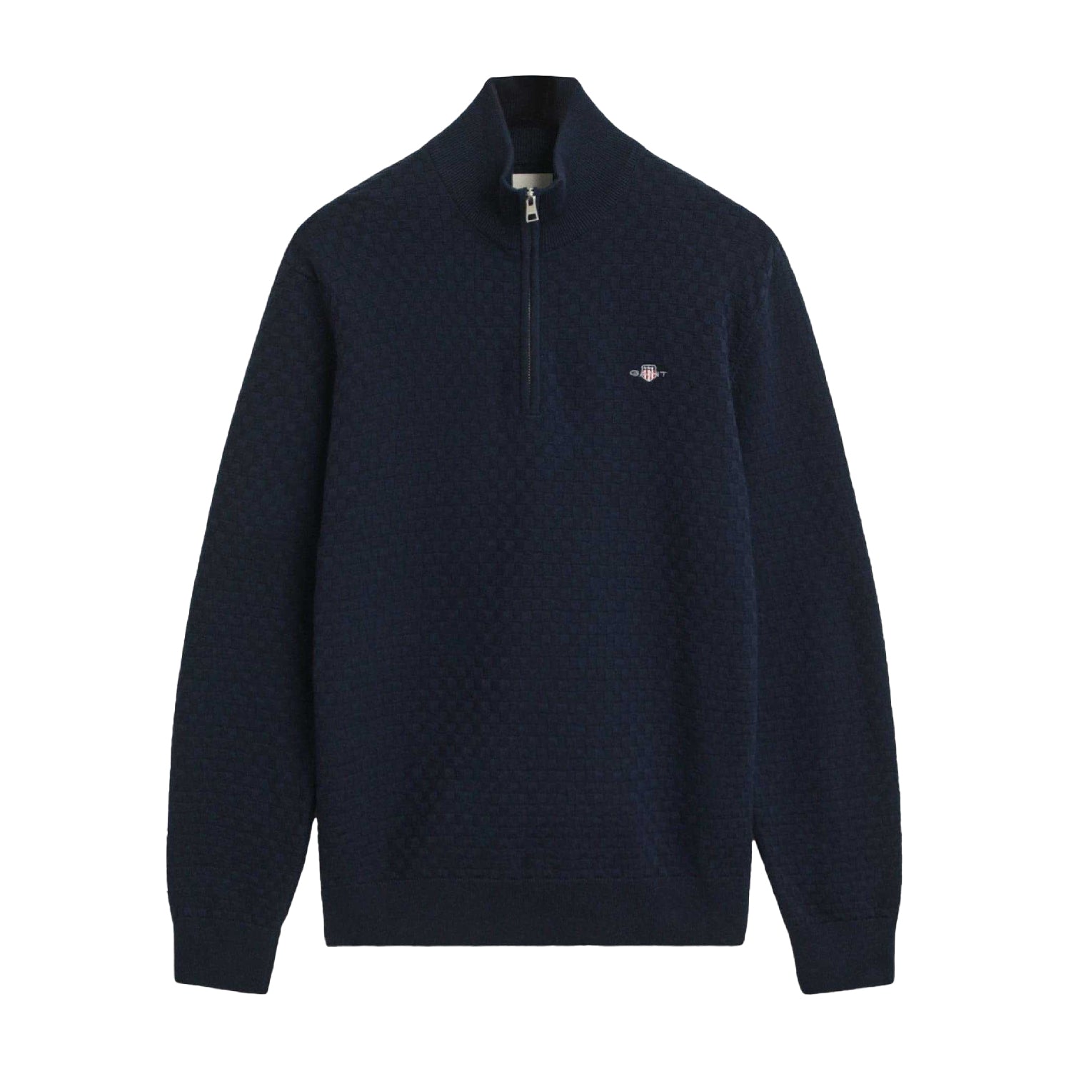 Blue - Front - Gant Mens Micro Textured Half Zip Sweatshirt