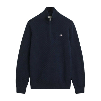 Blue - Front - Gant Mens Micro Textured Half Zip Sweatshirt