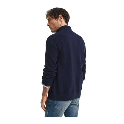 Blue - Back - Gant Mens Cotton Pique Zip-Off Cardigan