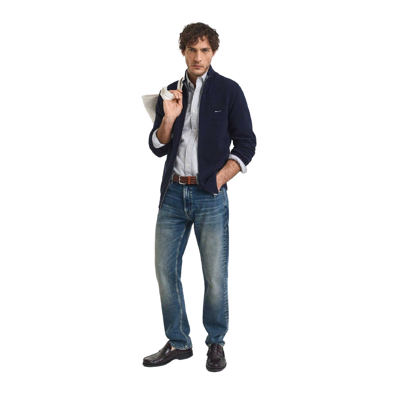 Blue - Lifestyle - Gant Mens Cotton Pique Zip-Off Cardigan