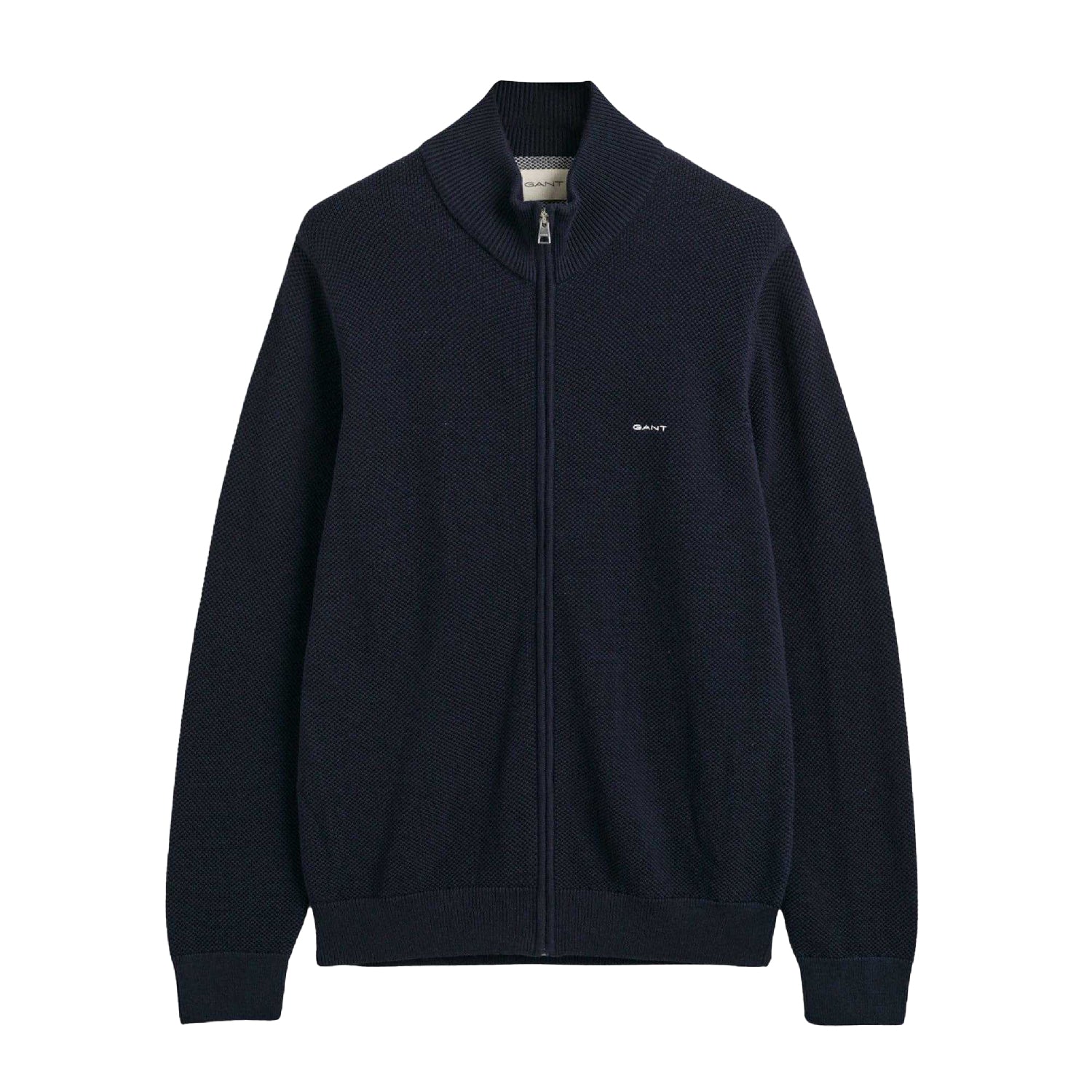 Blue - Front - Gant Mens Cotton Pique Zip-Off Cardigan