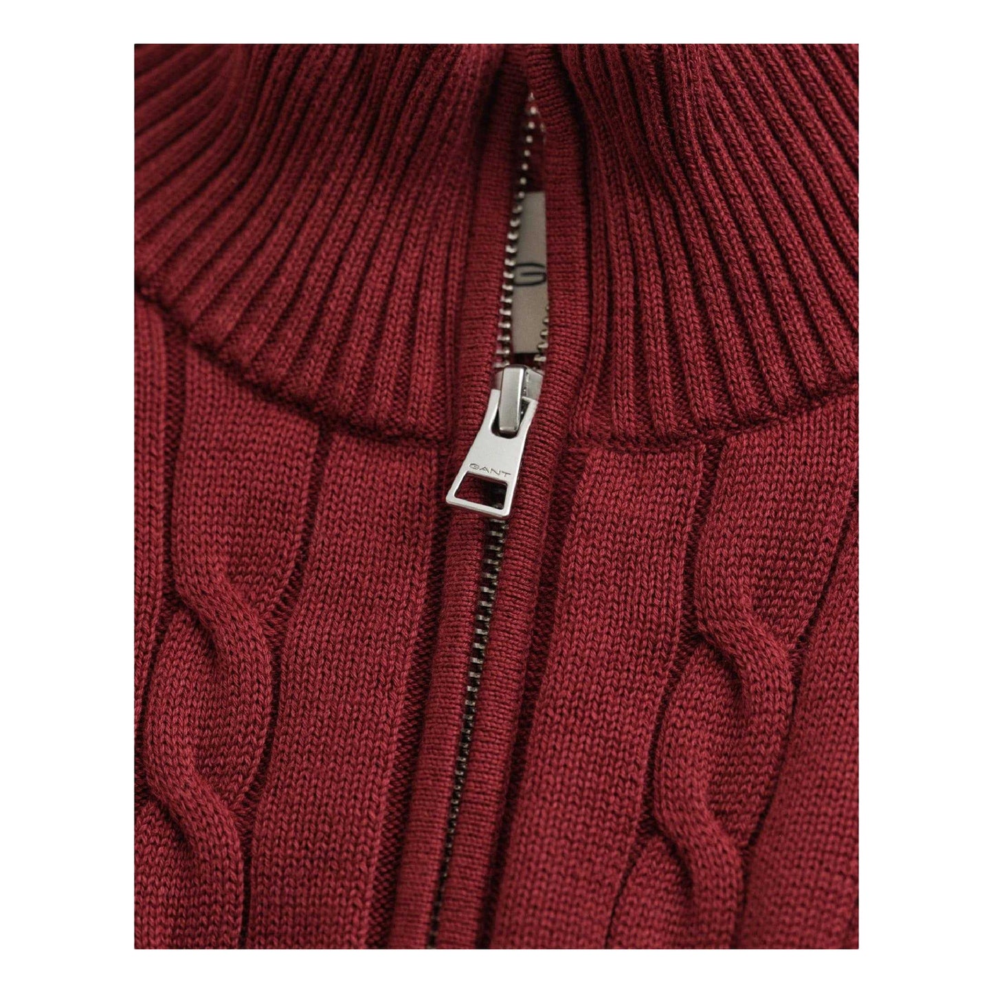 Maroon - Back - Gant Mens Cable Knit Half Zip Sweatshirt