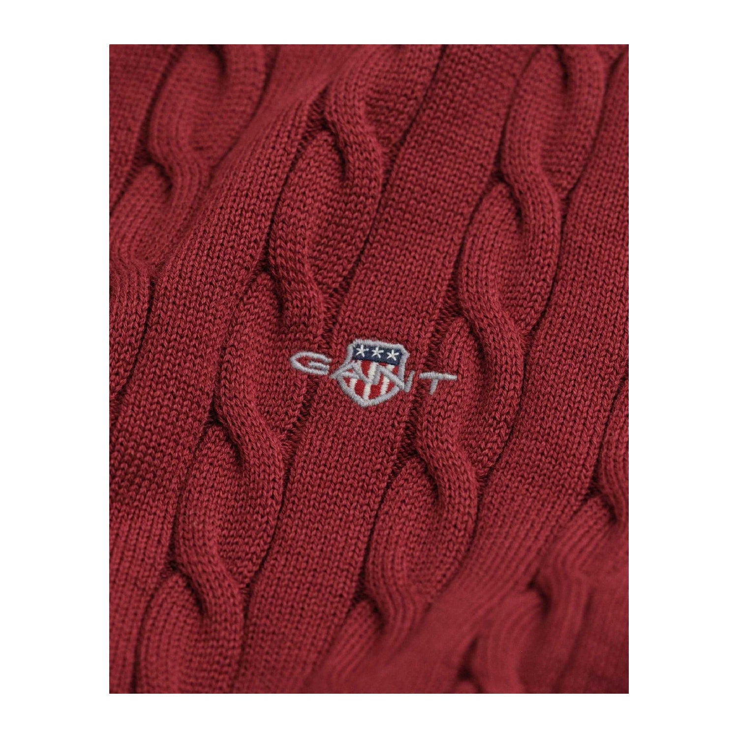 Maroon - Side - Gant Mens Cable Knit Half Zip Sweatshirt