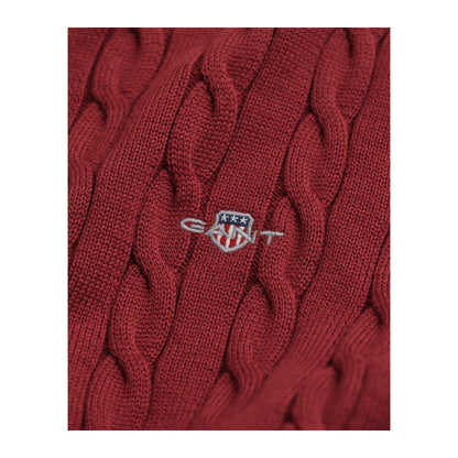 Maroon - Side - Gant Mens Cable Knit Half Zip Sweatshirt