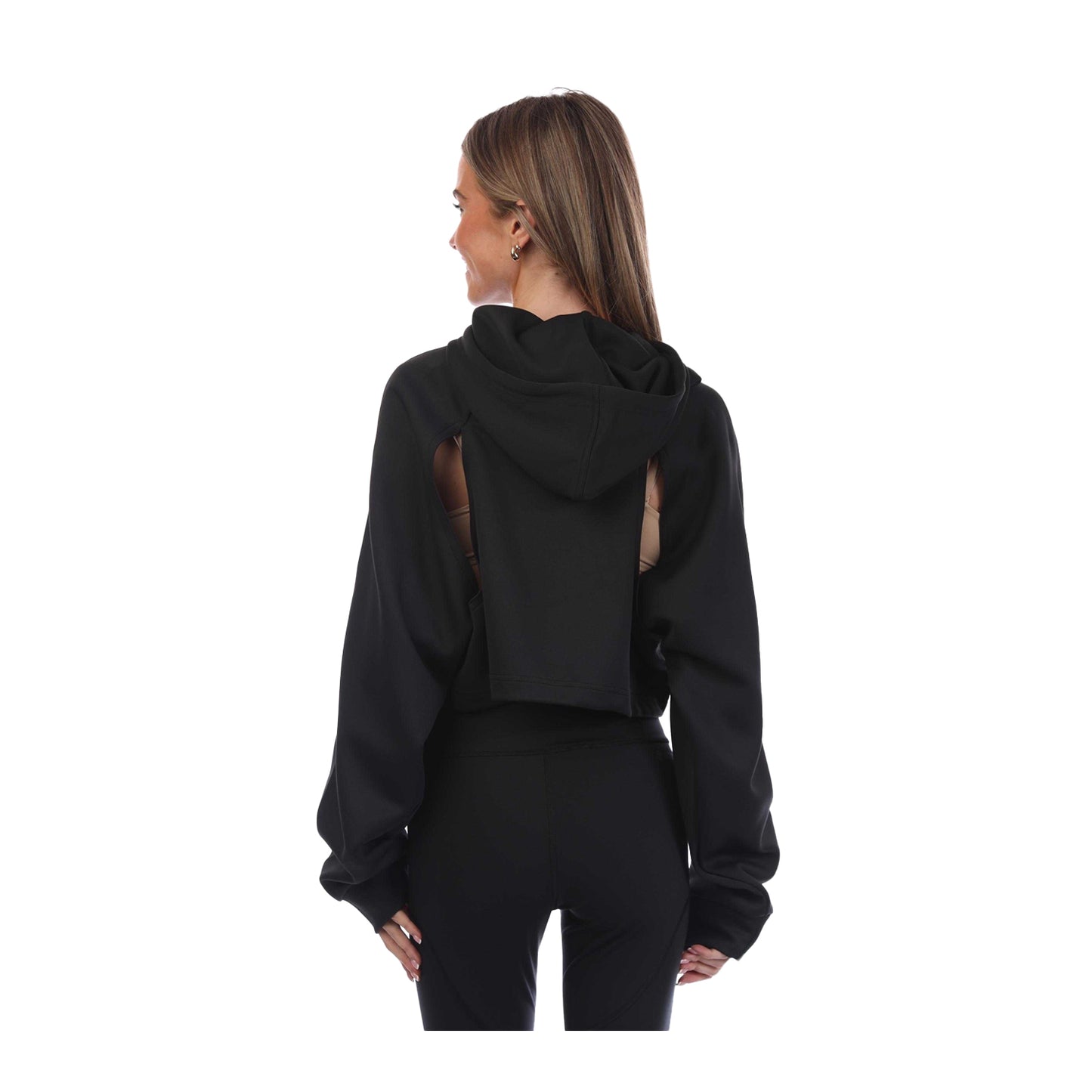 Black - Back - Adidas Womens-Ladies HIIT Crop Hoodie