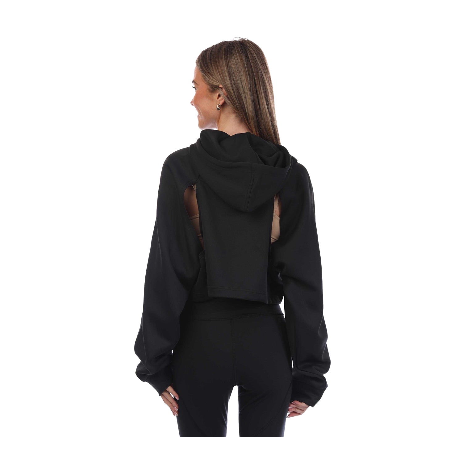 Black - Back - Adidas Womens-Ladies HIIT Crop Hoodie