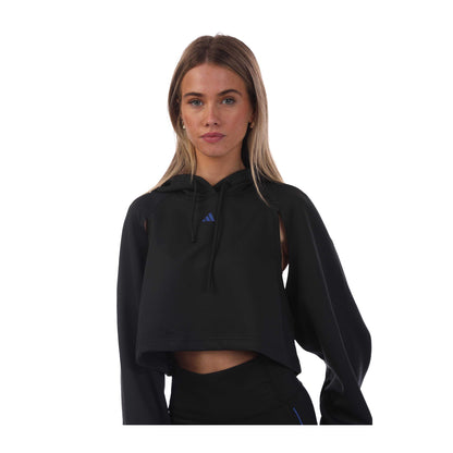 Black - Side - Adidas Womens-Ladies HIIT Crop Hoodie