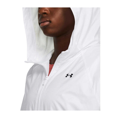 White - Side - Under Armour Womens-Ladies Rival Long-Sleeved Sport Windbreaker