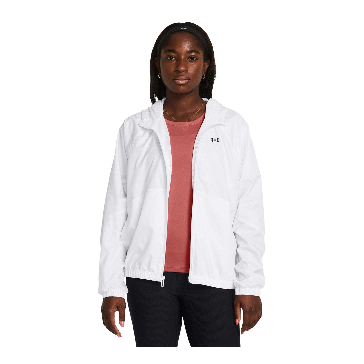 White - Lifestyle - Under Armour Womens-Ladies Rival Long-Sleeved Sport Windbreaker
