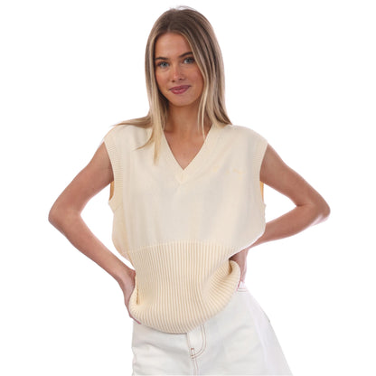 Beige - Side - Off White Womens-Ladies Swimming Man Vest Top