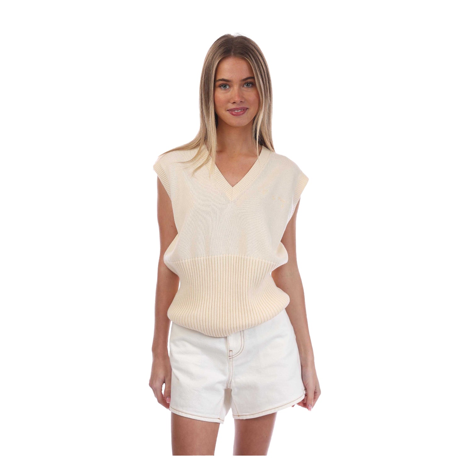 Beige - Front - Off White Womens-Ladies Swimming Man Vest Top