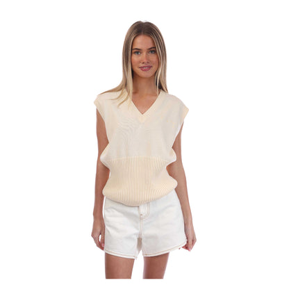 Beige - Front - Off White Womens-Ladies Swimming Man Vest Top