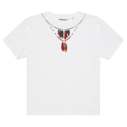 White - Front - Marcelo Burlon Childrens-Kids Feather Necklace T-Shirt