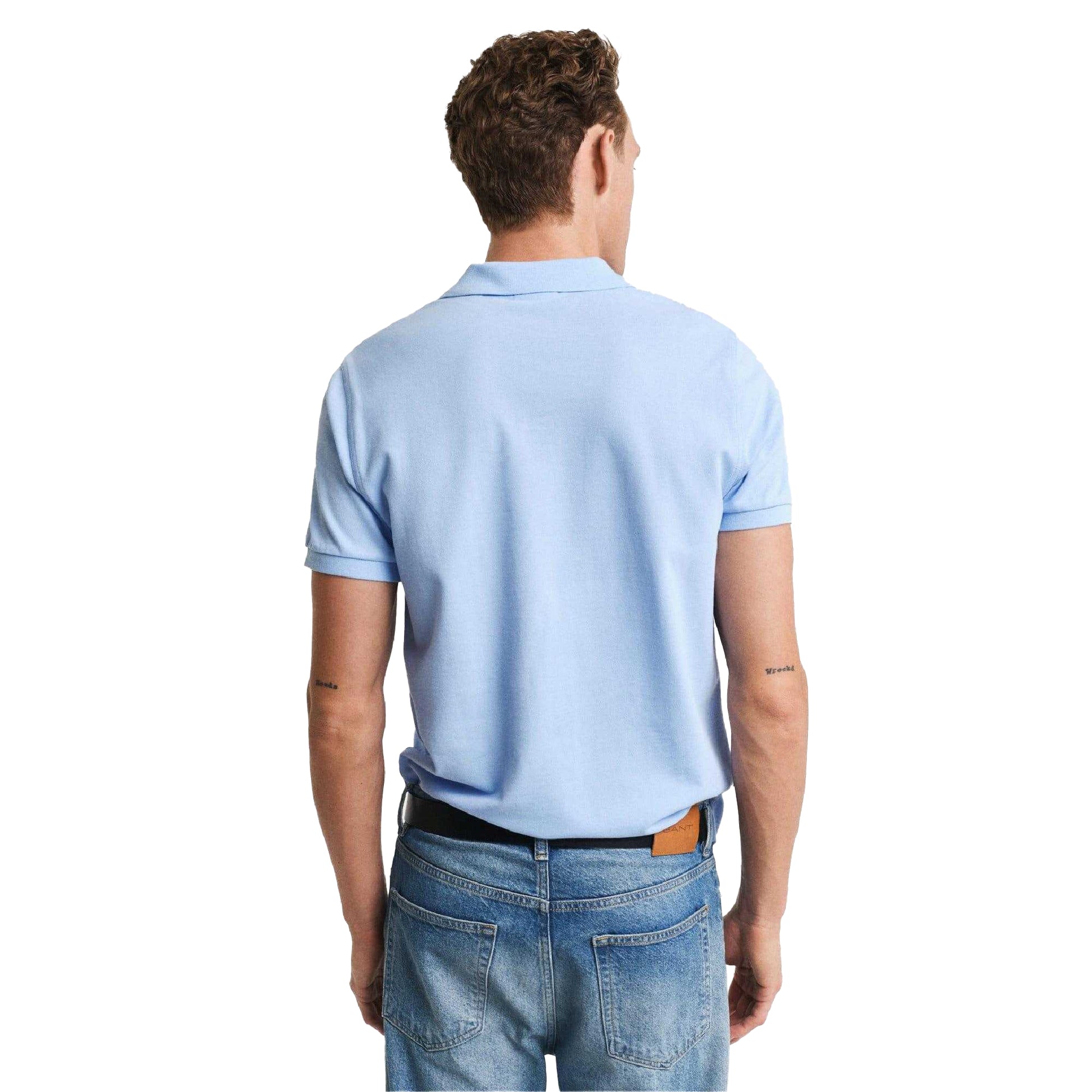 Blue - Back - Gant Mens Shield Pique Polo Shirt