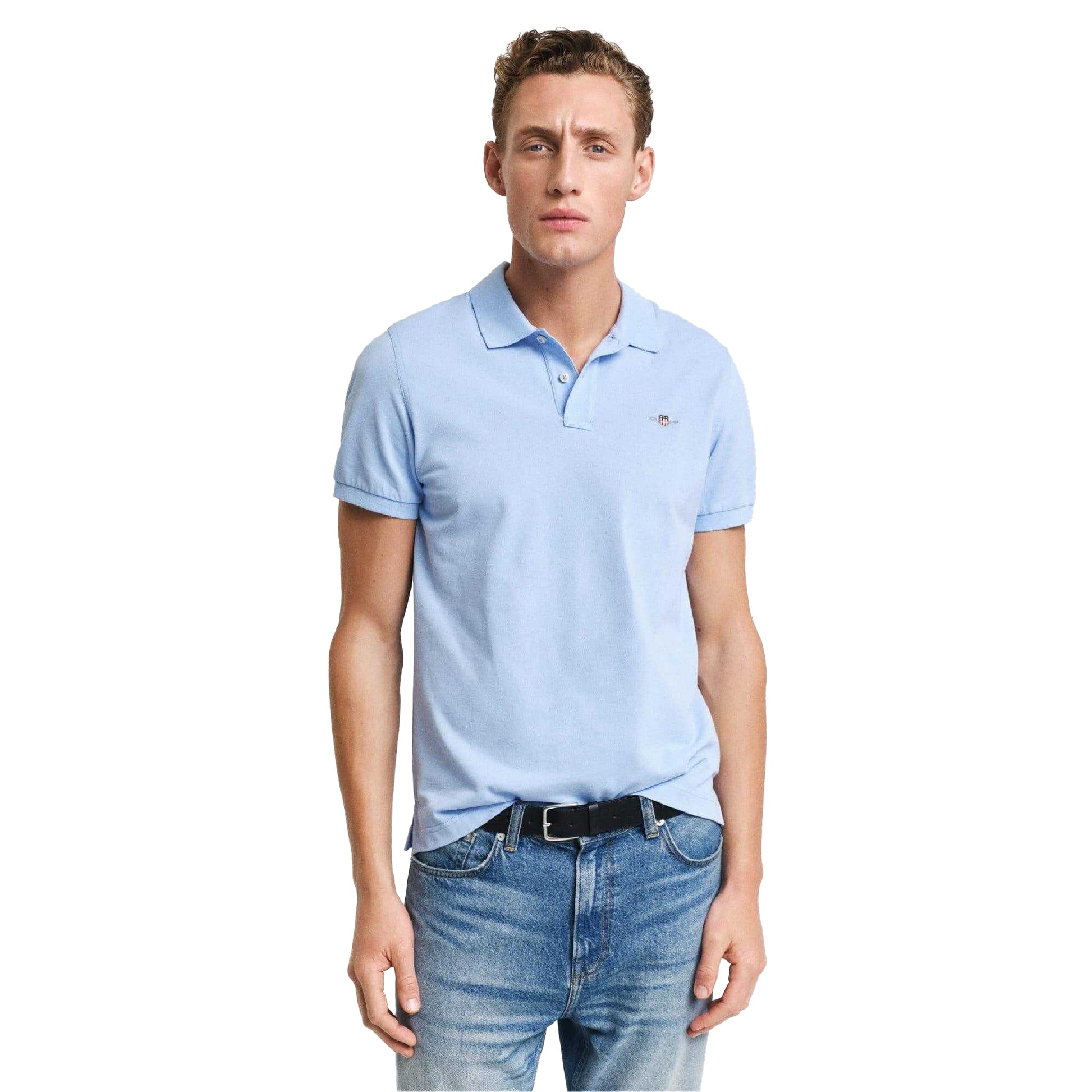 Blue - Front - Gant Mens Shield Pique Polo Shirt