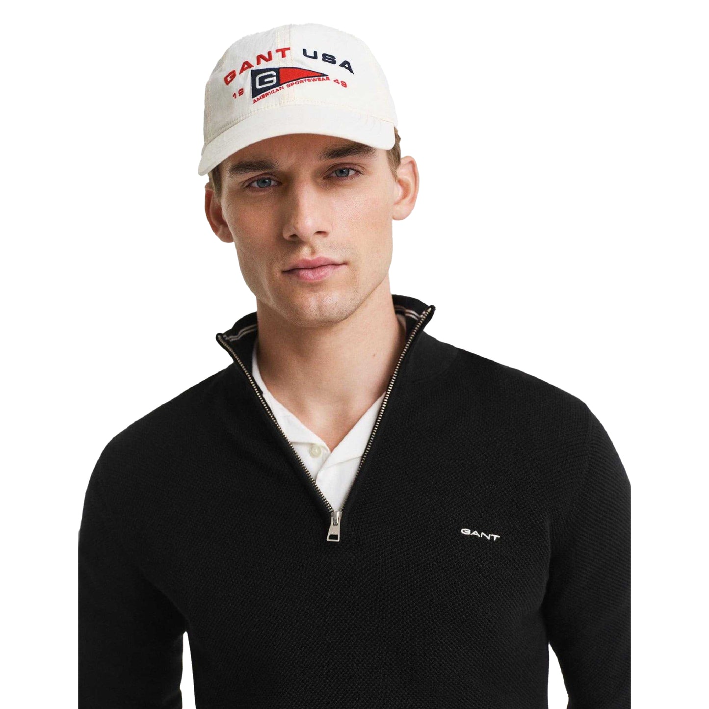 Black - Side - Gant Mens Cotton Pique Half Zip Fleece