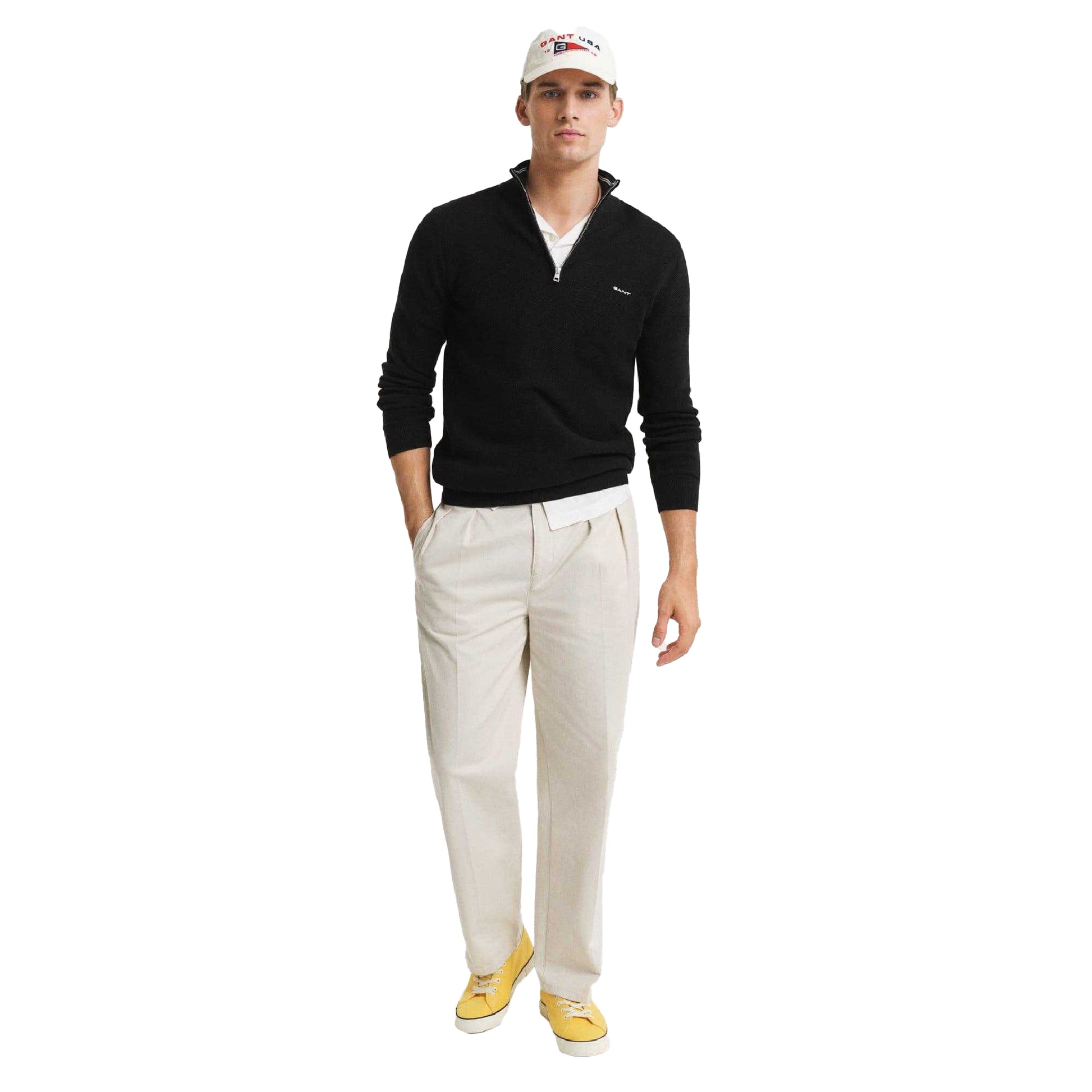 Black - Lifestyle - Gant Mens Cotton Pique Half Zip Fleece