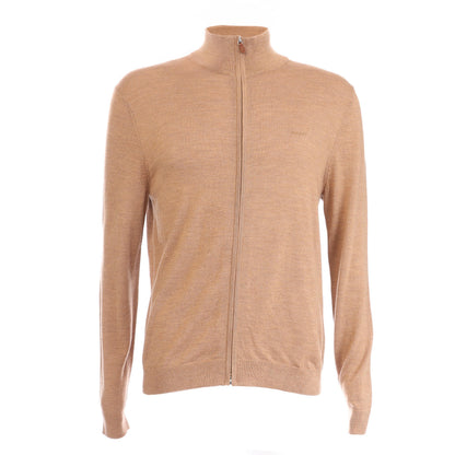Sand - Front - Gant Mens Extrafine Merino Wool Full Zip Cardigan