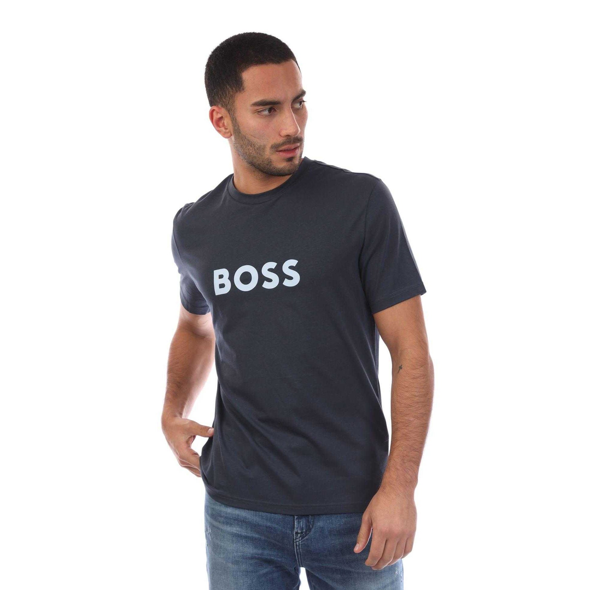 Navy - Front - Boss Mens Beach T-Shirt