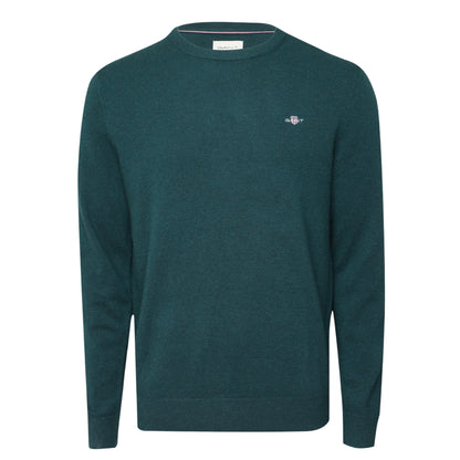 Green - Front - Gant Mens Lambswool Blend Crew Neck Sweatshirt