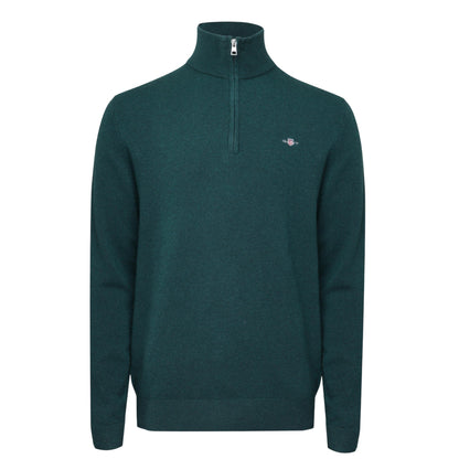 Green - Front - Gant Mens Lambswool Blend Quarter Zip Sweatshirt