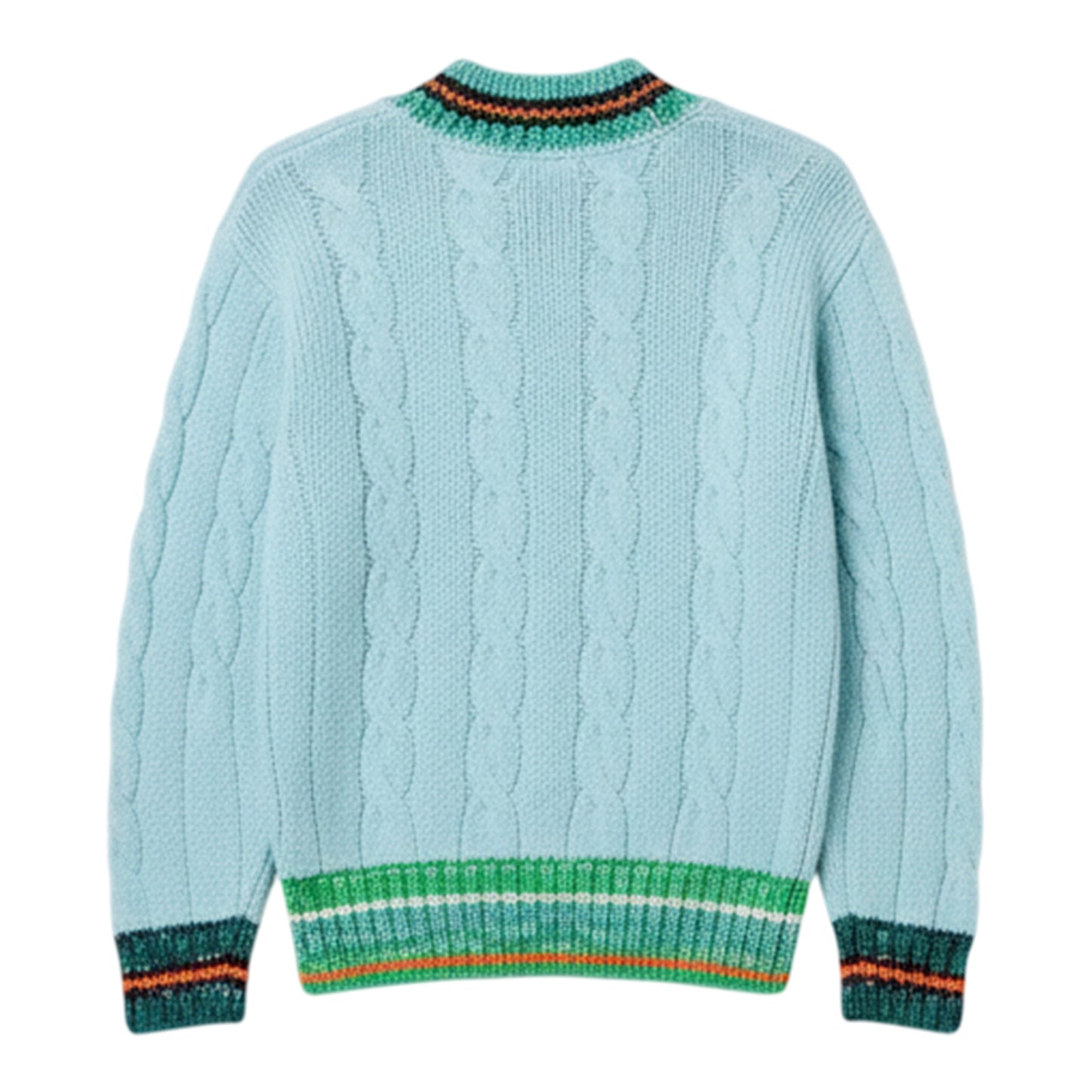 Turquoise - Back - Lacoste Mens Cable Knit V Neck Sweatshirt