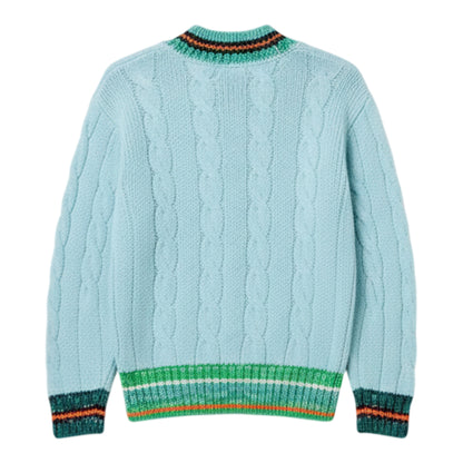Turquoise - Back - Lacoste Mens Cable Knit V Neck Sweatshirt