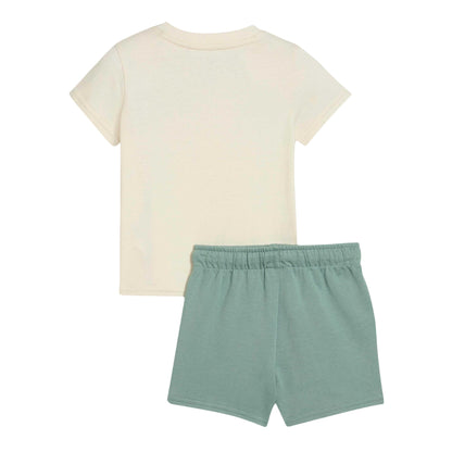 Beige - Back - Puma Childrens-Kids Minicats Essential T-Shirt & Shorts Set