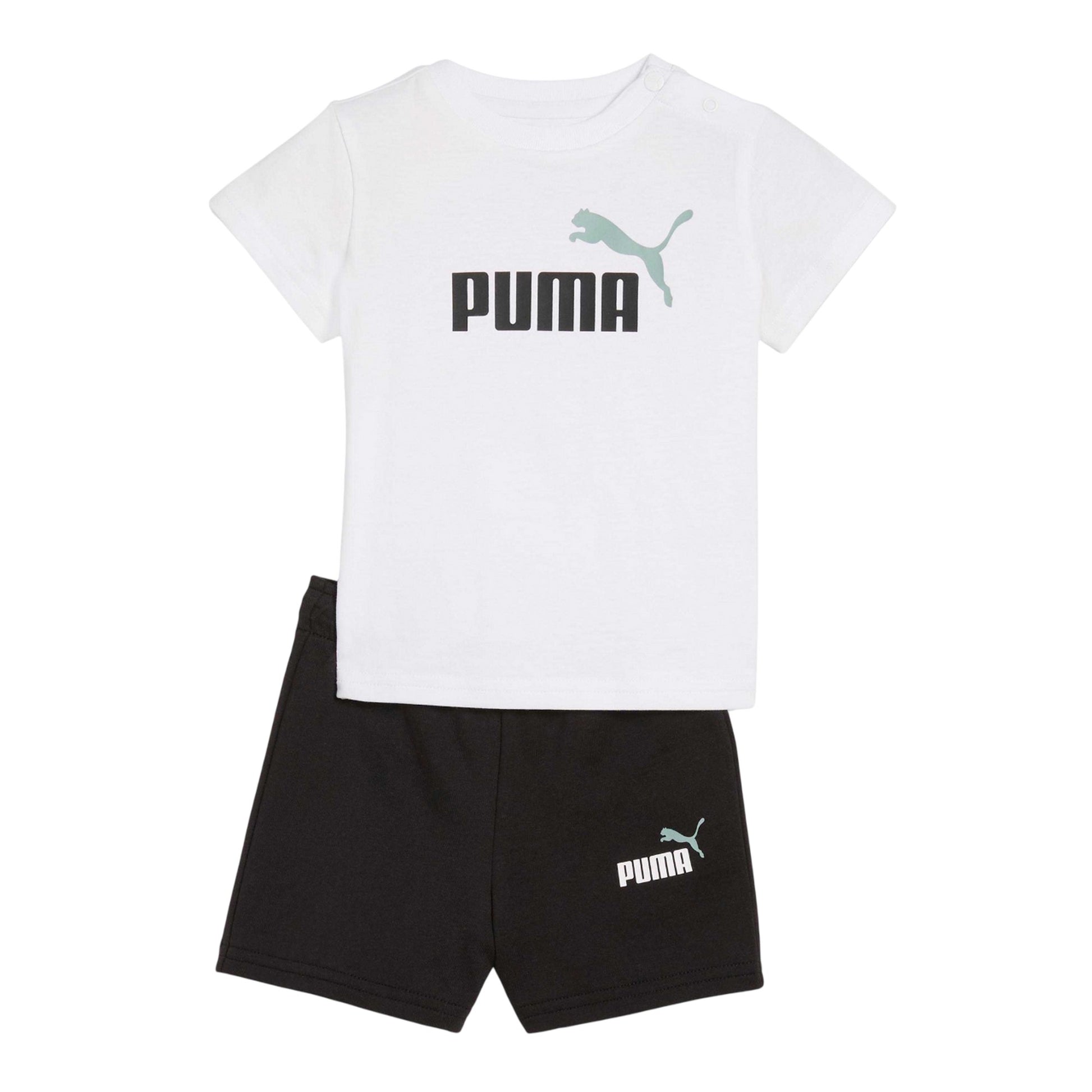 White - Front - Puma Childrens-Kids Minicats Essential T-Shirt & Shorts Set