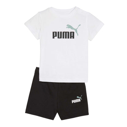 White - Front - Puma Childrens-Kids Minicats Essential T-Shirt & Shorts Set