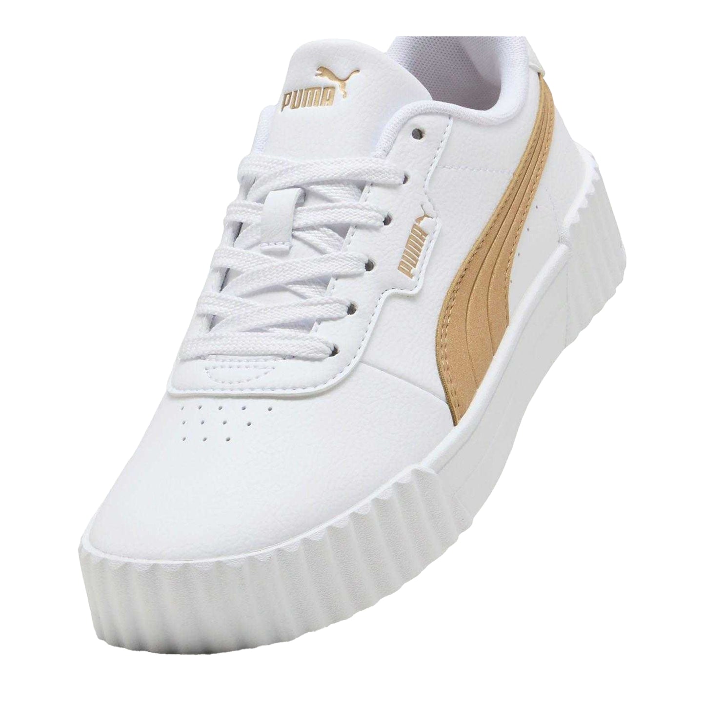 White - Close up - Puma Womens-Ladies Carina 3.0 Metallic Trainers