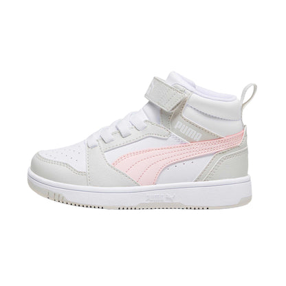 White-Pink - Back - Puma Childrens-Kids Rebound V6 Mid Leather Trainers