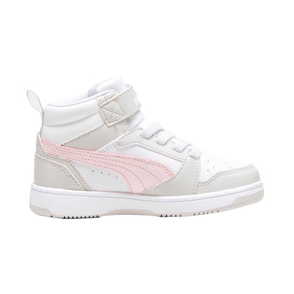 White-Pink - Front - Puma Childrens-Kids Rebound V6 Mid Leather Trainers
