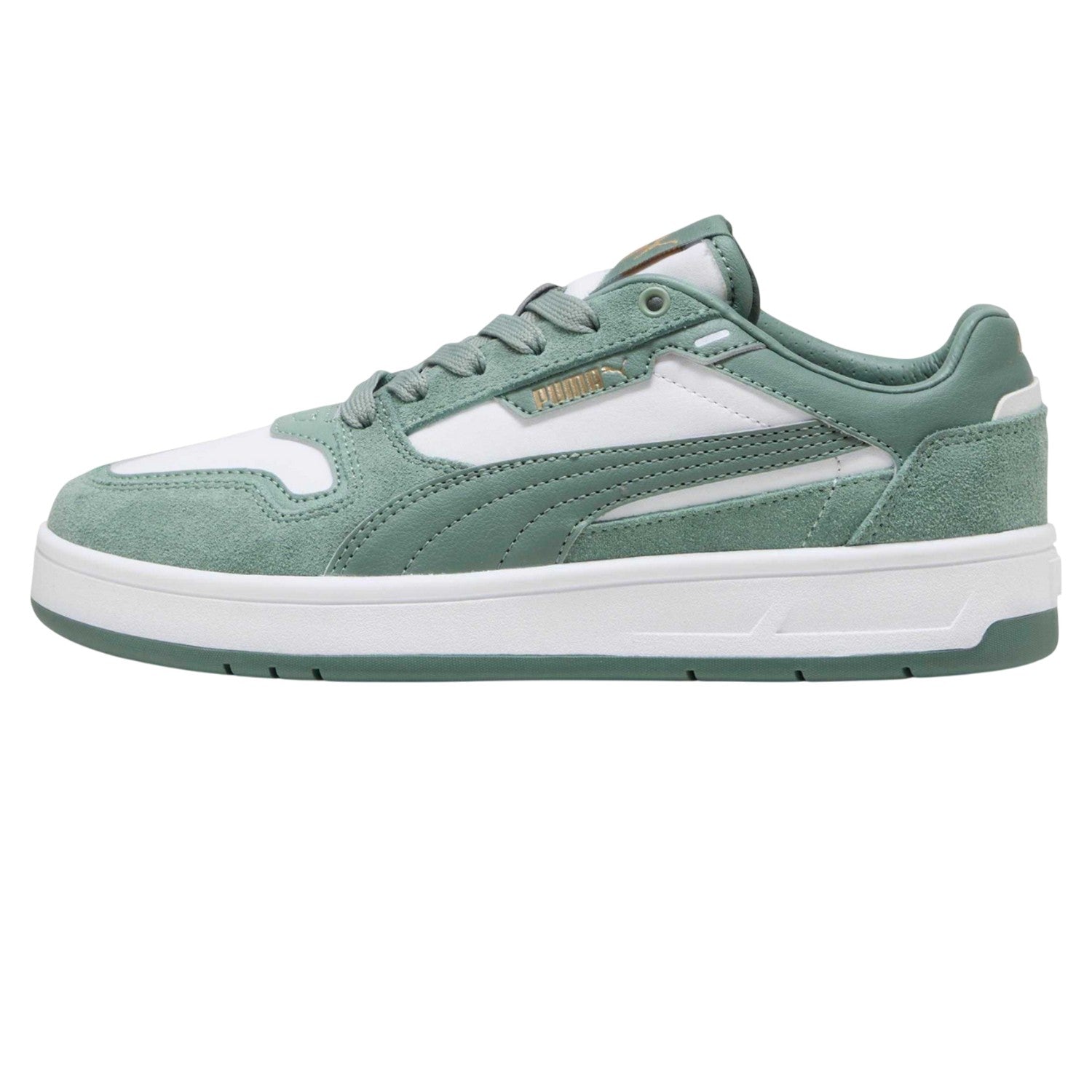 White-Green - Back - Puma Childrens-Kids Court Classic Synthetic Leather Trainers