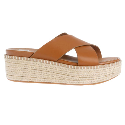 Tan - Side - FitFlop Womens-Ladies Eloise Leather Cross Strap Wedge Sandals