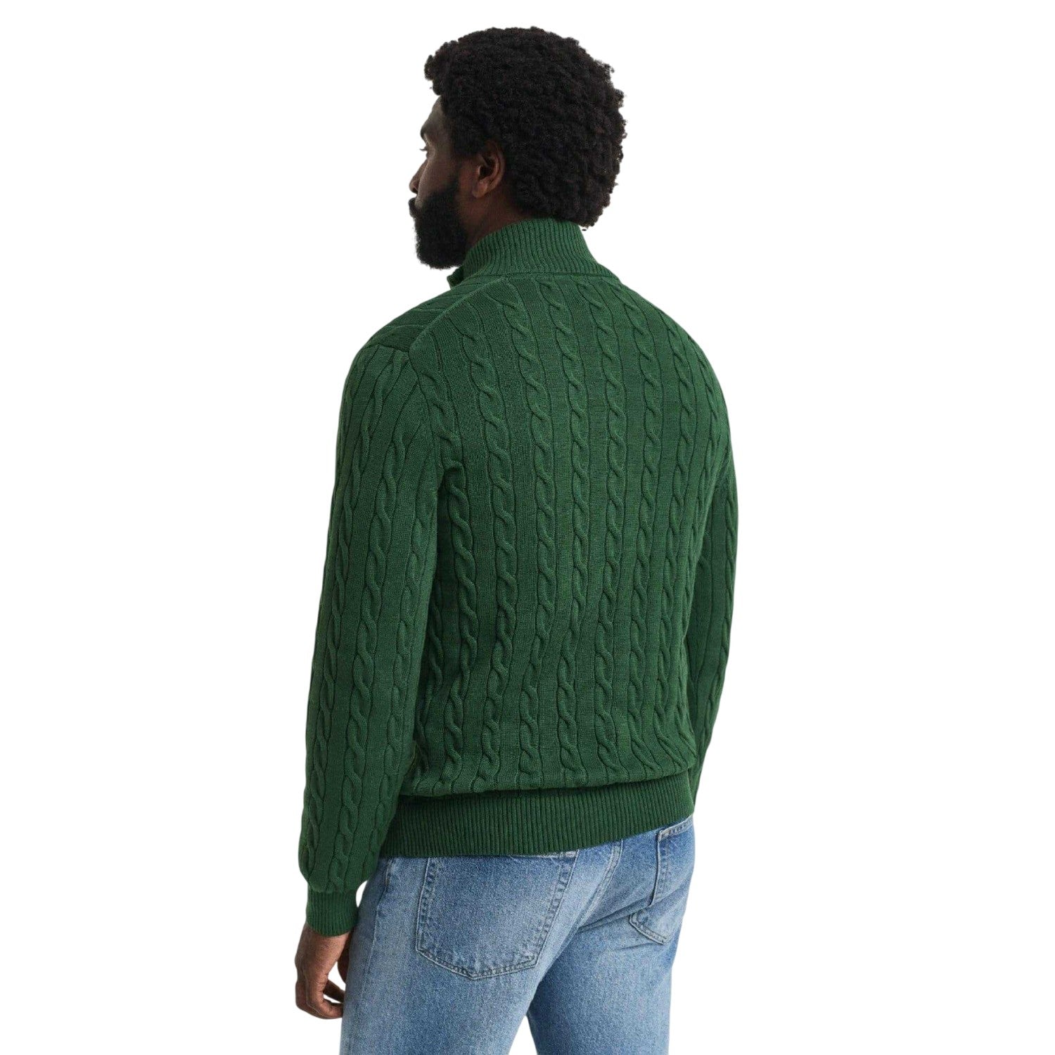 Green - Back - Gant Mens Cable Cotton Half Zip Fleece