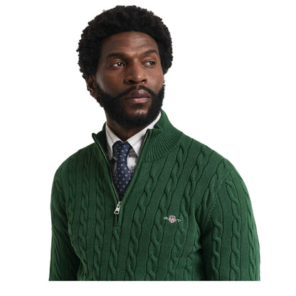 Green - Side - Gant Mens Cable Cotton Half Zip Fleece