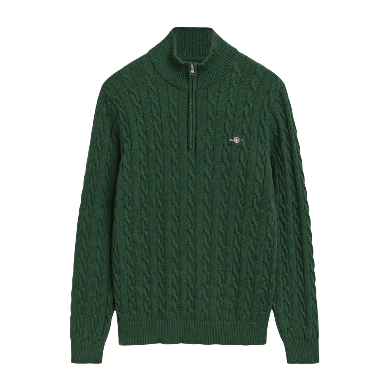 Green - Front - Gant Mens Cable Cotton Half Zip Fleece