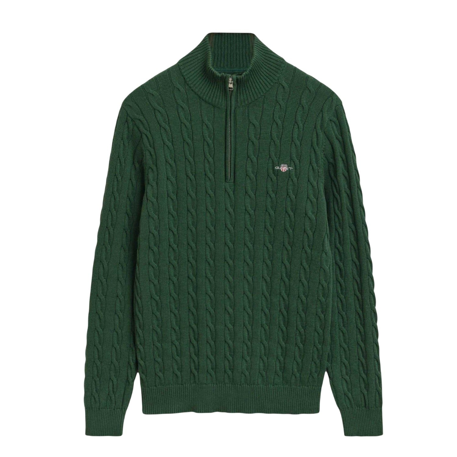 Green - Front - Gant Mens Cable Cotton Half Zip Fleece