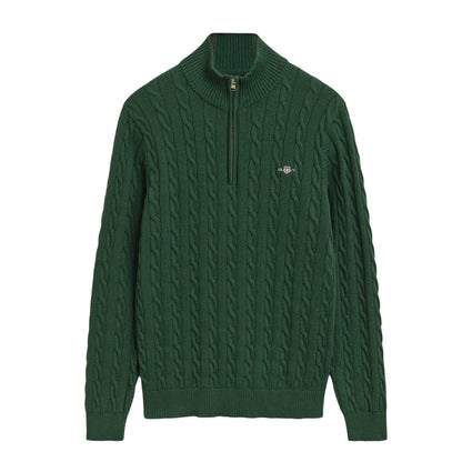 Green - Front - Gant Mens Cable Cotton Half Zip Fleece