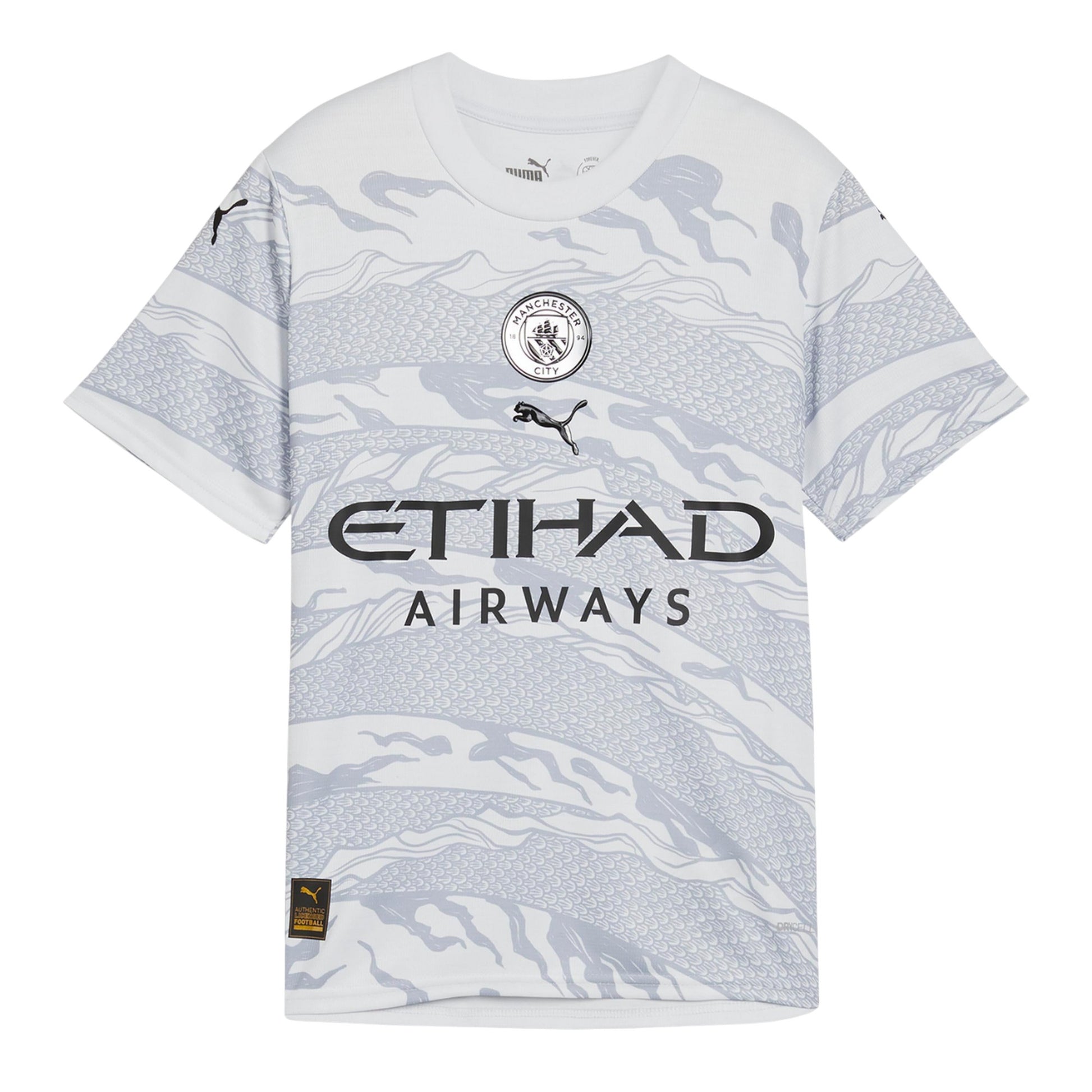 Silver-Blue - Front - Puma Childrens-Kids Manchester City Fc Graphic Football Jersey