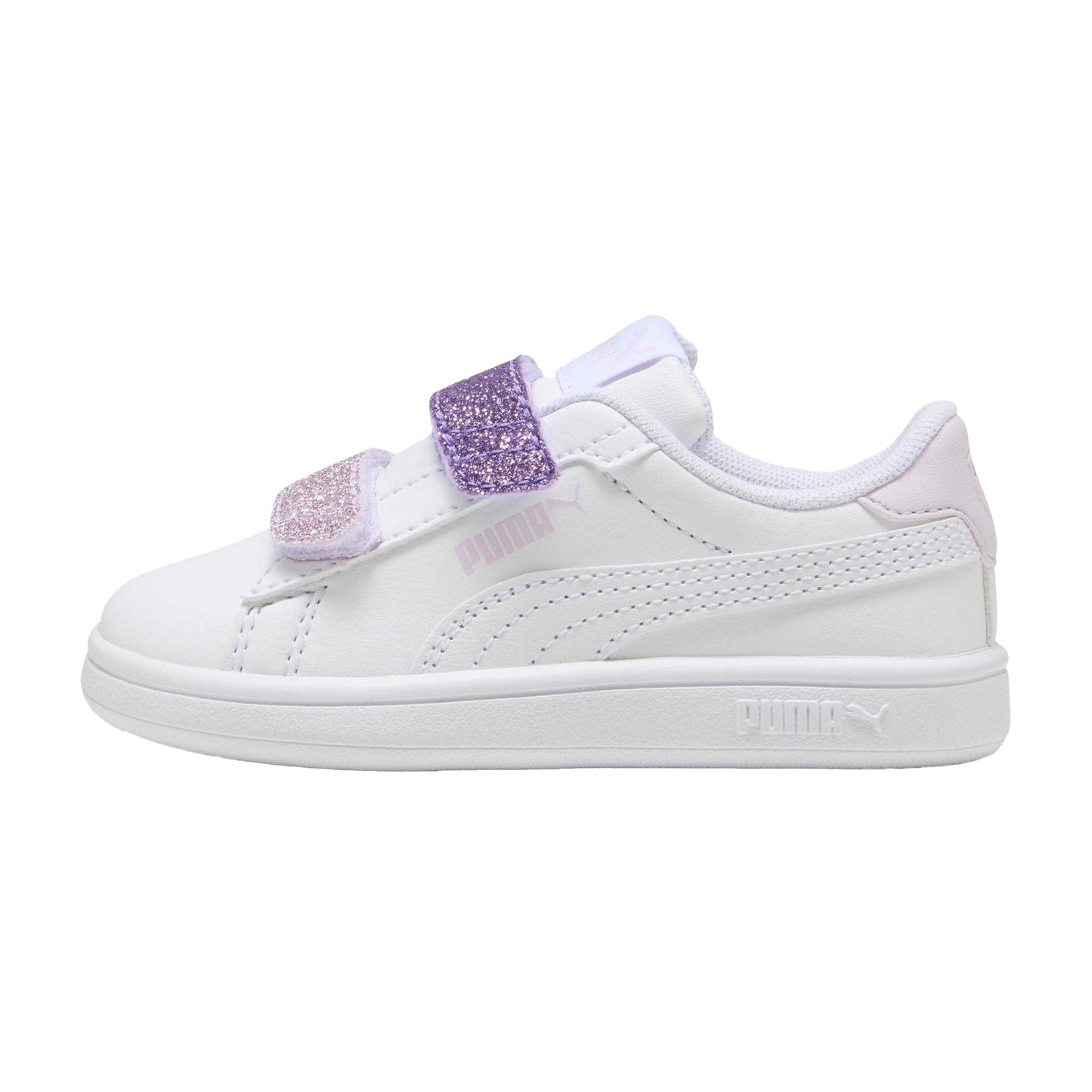 White-Pink - Back - Puma Childrens-Kids Smash 3.0 Glitter Leather Trainers