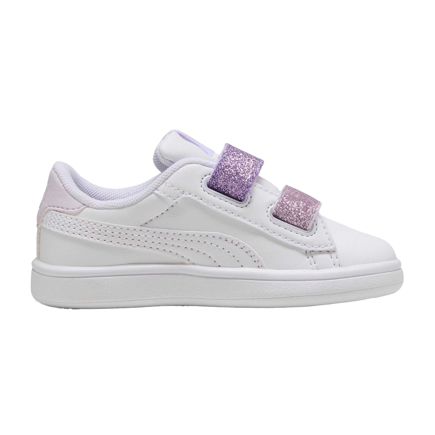White-Pink - Side - Puma Childrens-Kids Smash 3.0 Glitter Leather Trainers
