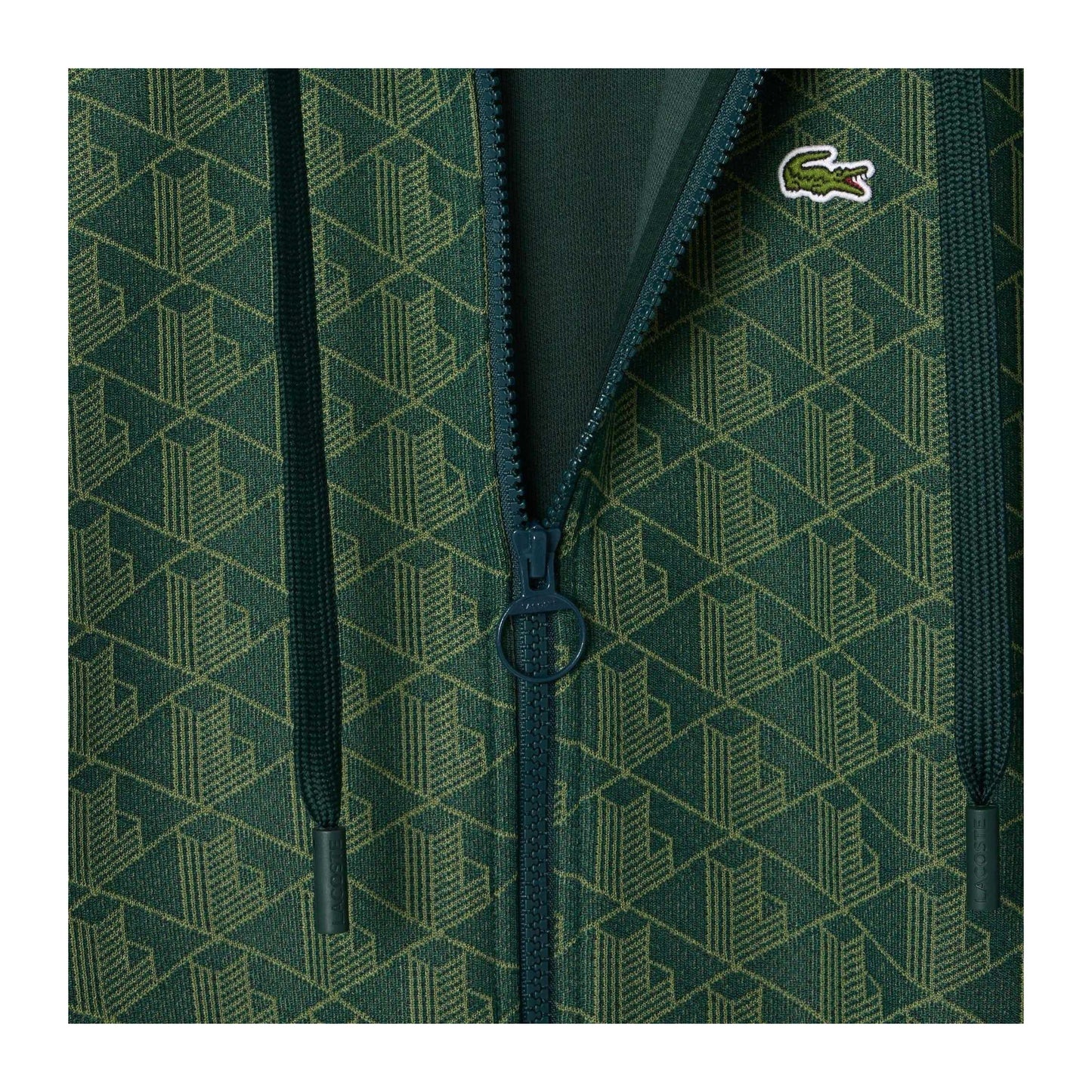 Green - Side - Lacoste Womens-Ladies Monogram Jacquard Hoodie
