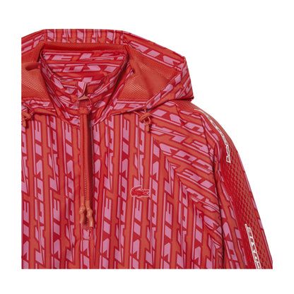 Orange - Back - Lacoste Womens-Ladies Hooded Oversized Track Jacket
