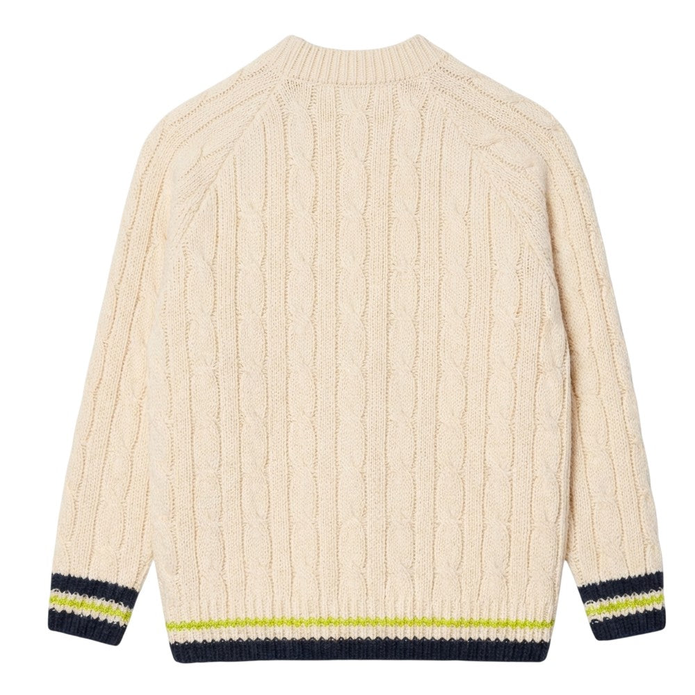 Cream - Back - Lacoste Womens-Ladies V Neck Oversized Tennis Sweatshirt