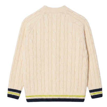 Cream - Back - Lacoste Womens-Ladies V Neck Oversized Tennis Sweatshirt