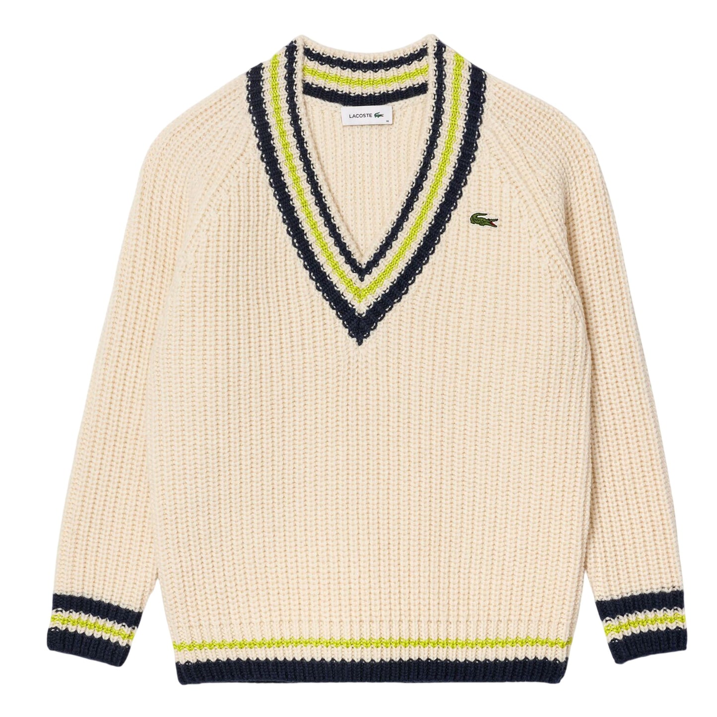 Cream - Front - Lacoste Womens-Ladies V Neck Oversized Tennis Sweatshirt