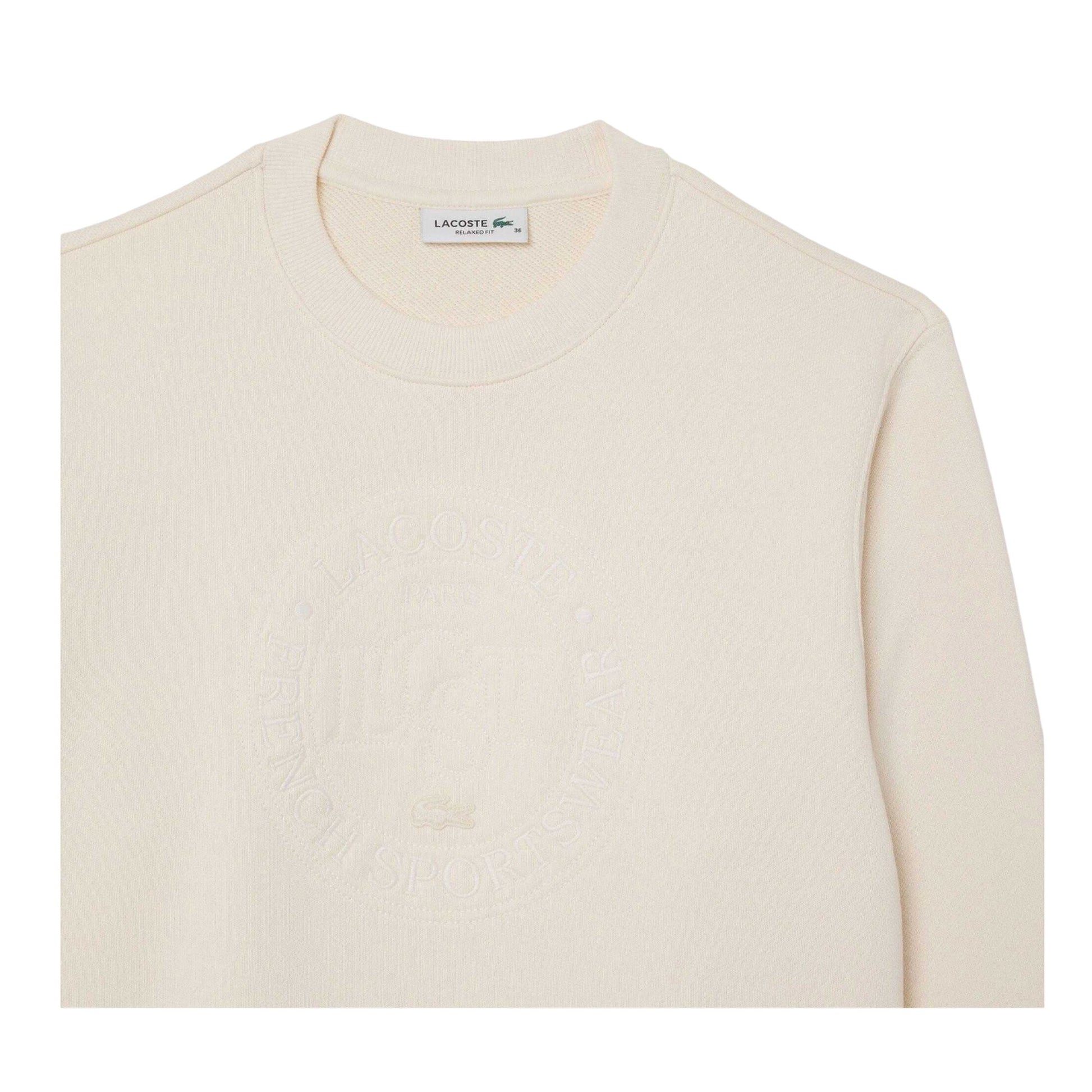 Cream - Side - Lacoste Womens-Ladies Embroidered Crew Neck Sweatshirt