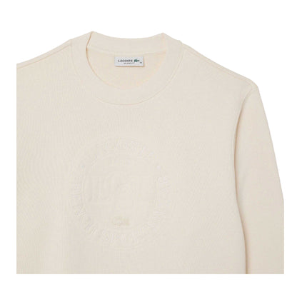 Cream - Side - Lacoste Womens-Ladies Embroidered Crew Neck Sweatshirt